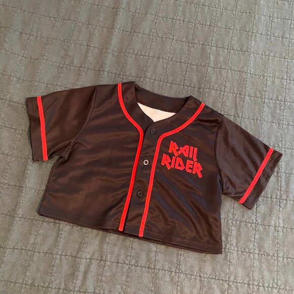 iHeartRaves Rail Rider Headbanger T-Rex Rave Cropped Jersey - Picture 2 of 2